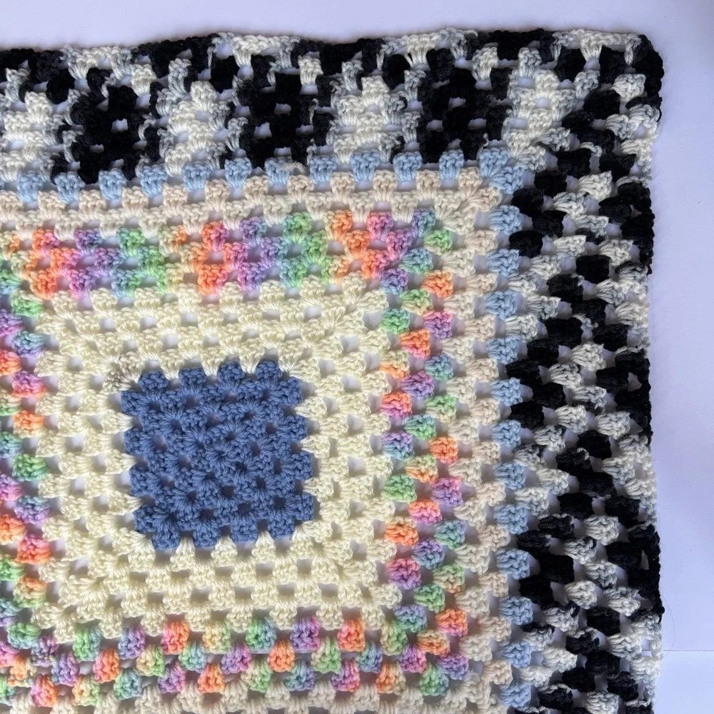 VTG Handmade Granny Square Crochet Table Topper 24